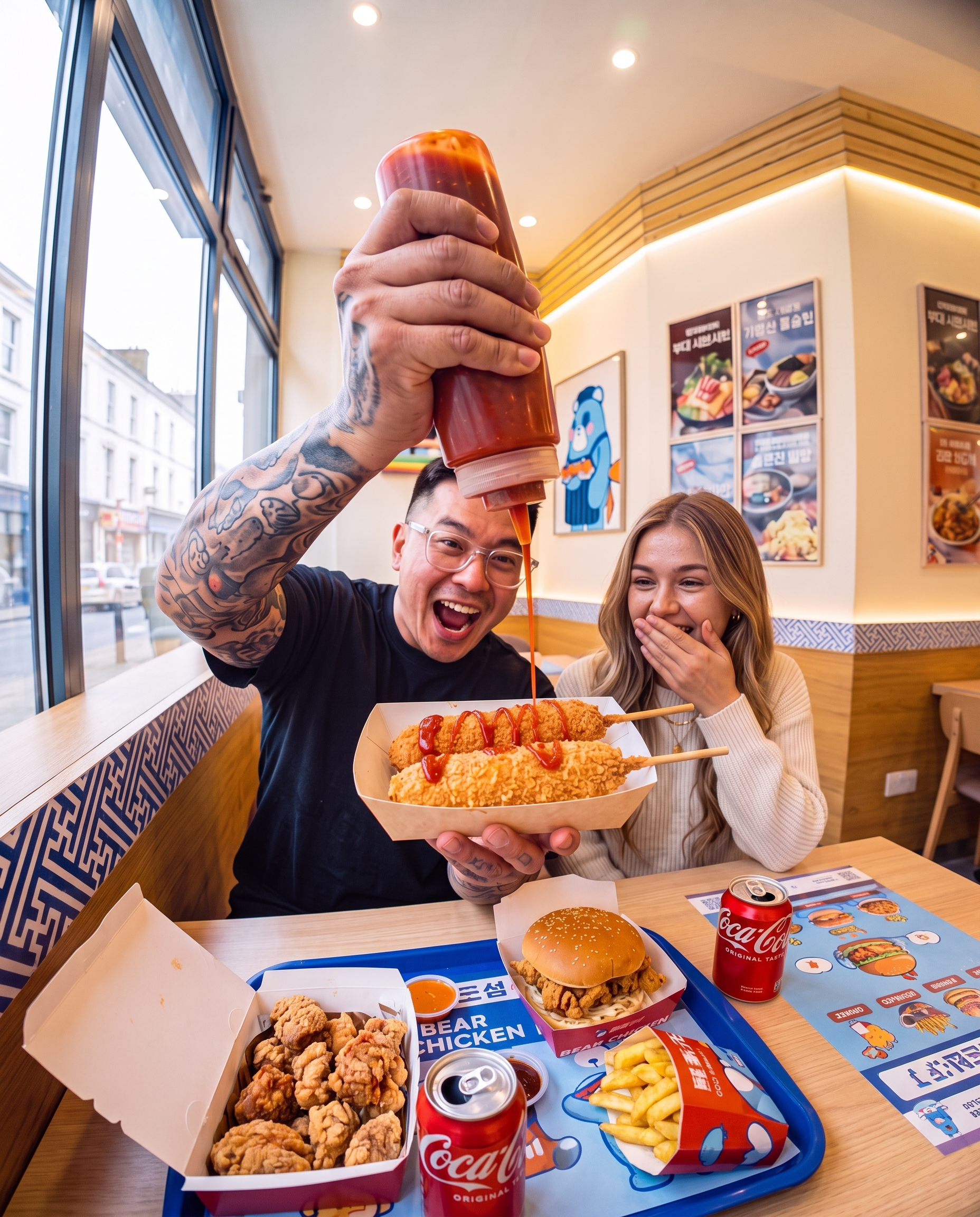 Pareja en local Bear Chicken